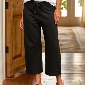 Frank & Eileen Black Cropped Wide-Leg Drawstring Pants